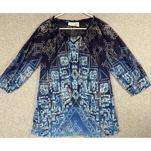 Chico's Tunic Women's Size 0 Small Sanibel Splendor Estie‎ Blue Sheer Tunic NWT